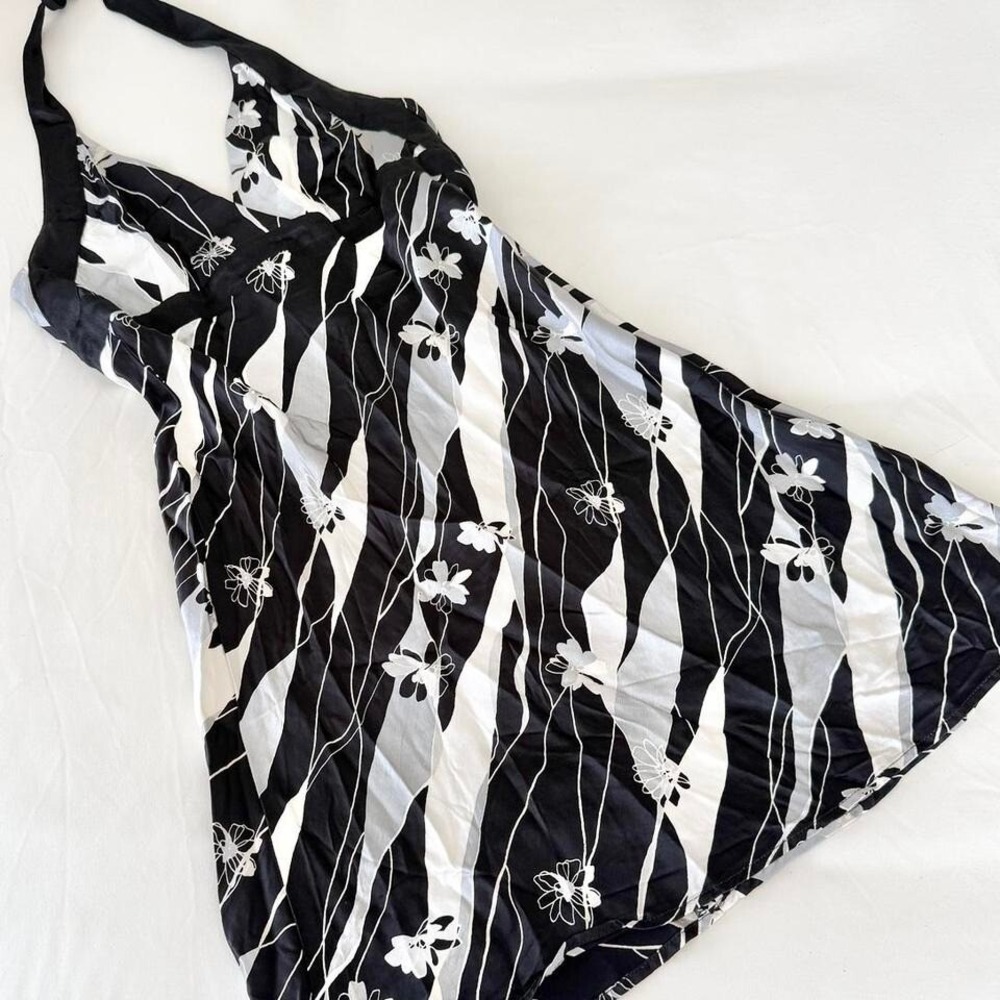 y2k black floral halter dress